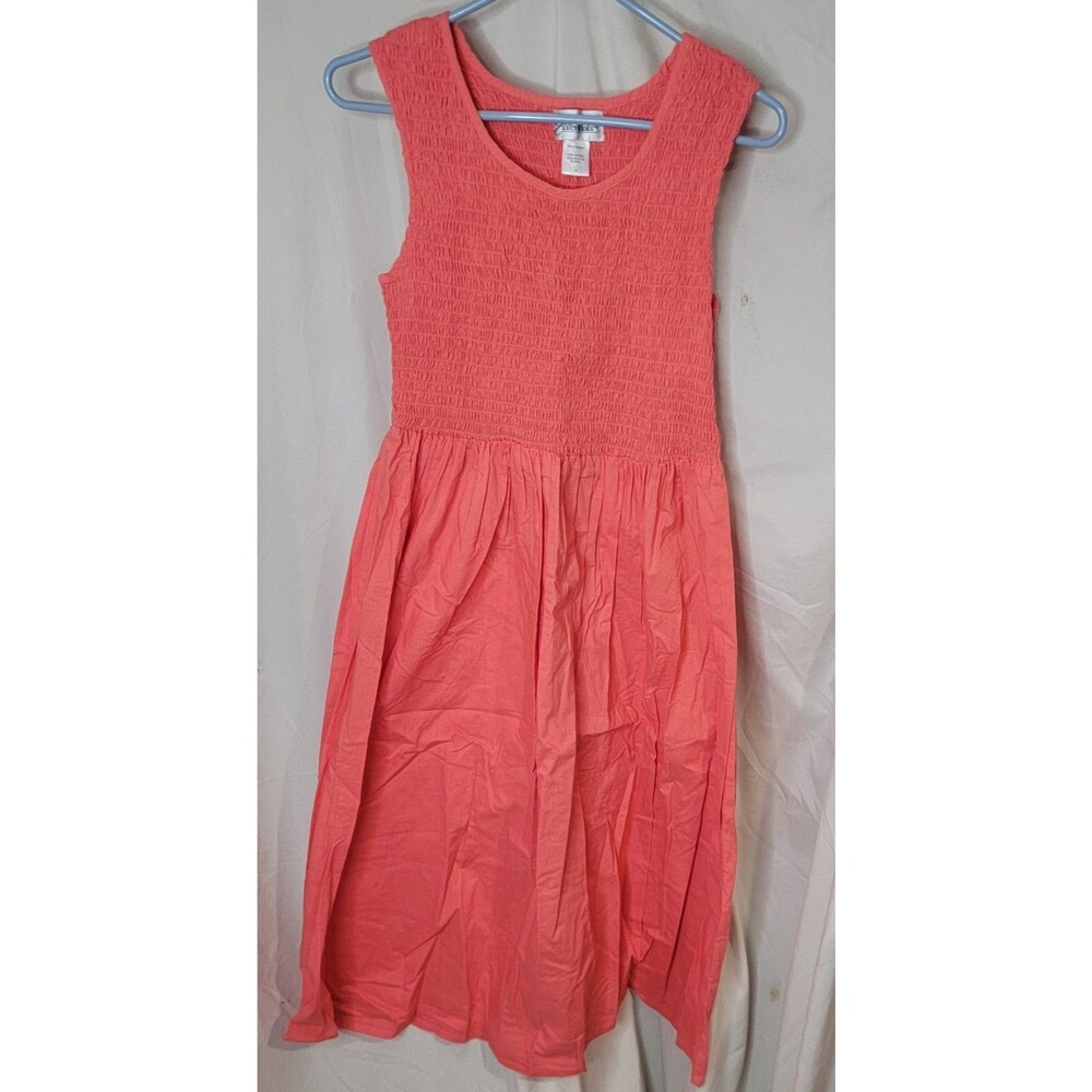 Easy Essentials Coral Smocked Sleeveless Cotton Dress Womens Med Casual Summer